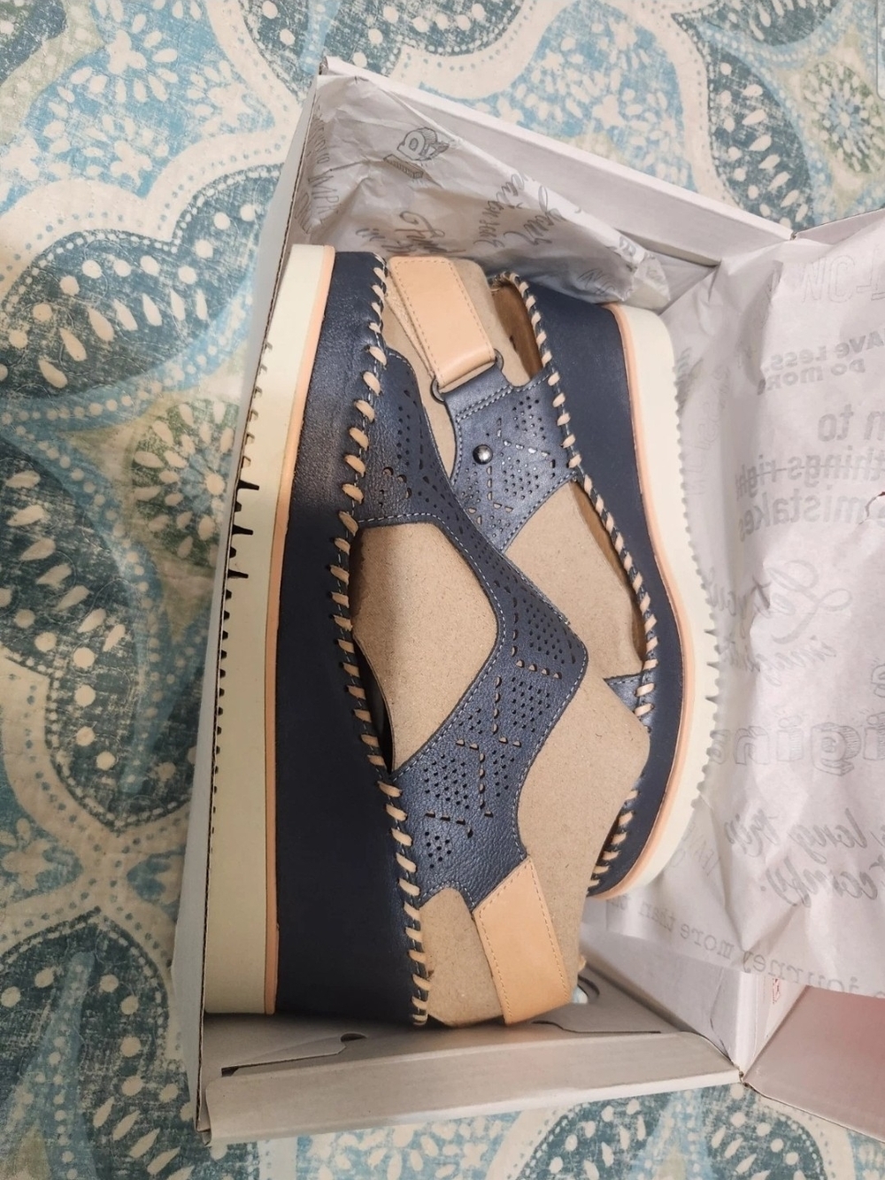 PIKOLINOS Navy and Beige Wedge Sandals